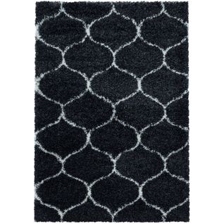 Salma - Tapis à Poils Longs Et Motifs Alhambra - Noir Et Blanc 200 X 290 Cm