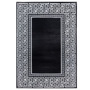 Maghreb - Tapis à Bordures Motifs Baroque - Noir Et Blanc 080 X 300 Cm