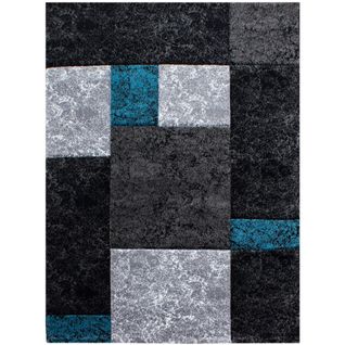 Carre - Tapis Géométrique À Carreaux - Noir Et Bleu 080 X 300 Cm
