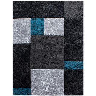 Carre - Tapis Géométrique à Carreaux - Noir Et Bleu 080 X 300 Cm