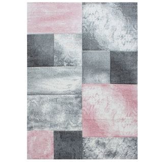 Aquarelle - Tapis Géométrique Effet Vieilli - Rose Et Gris 080 X 150 Cm