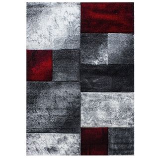 Aquarelle - Tapis Géométrique Effet Vieilli - Rouge Et Gris 200 X 290 Cm