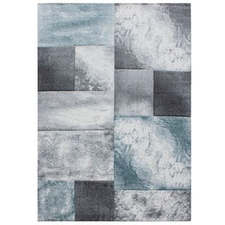 Aquarelle - Tapis Géométrique Effet Vieilli - Bleu Et Gris 200 X 290 Cm