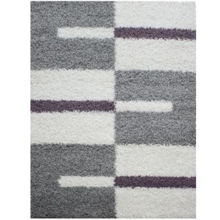 Roma - Tapis Shaggy à Motifs Traits - Lila Et Gris 060 X 110 Cm