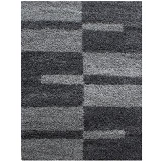 Roma - Tapis Shaggy à Motifs Traits - Gris Et Anthracite 280 X 370 Cm