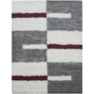 Roma - Tapis Shaggy à Motifs Traits - Rouge Et Gris 240 X 340 Cm