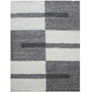 Roma - Tapis Shaggy à Motifs Traits - Gris Clair Et Ivoire 100 X 200 Cm