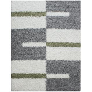 Roma - Tapis Shaggy à Motifs Traits - Vert Et Gris 100 X 200 Cm