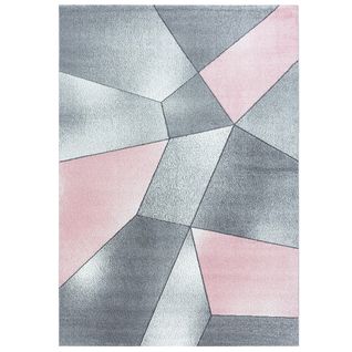 Marbre - Tapis Effet Marbre - Rose et Gris 080 X 150 Cm