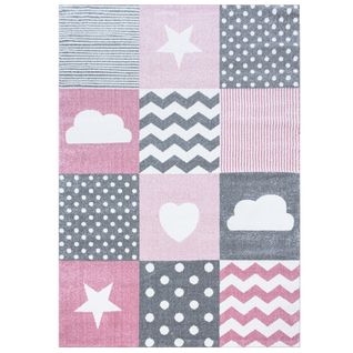 Patchwork - Tapis Enfant - Rose Et Gris 120 X 170 Cm