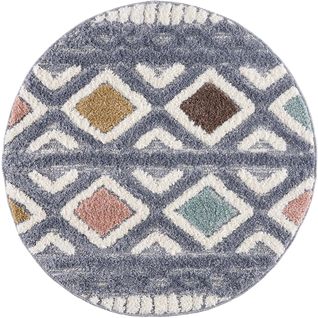 Hippie 05 - Tapis Rond à Poils Longs Et Relief Multicolore 120x120cm