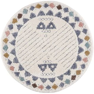 Hippie 04 - Tapis Rond à Poils Longs Et Relief Multicolore 120x120cm