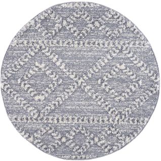 Adam - Tapis Rond À Poils Longs Et Relief Gris 200x200cm