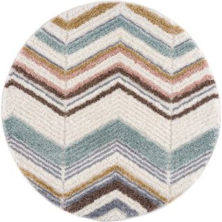 Hippie 01 - Tapis Rond À Poils Longs Et Relief Multicolore 120x120cm