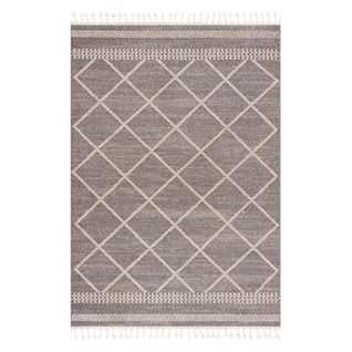 Flät - Tapis Géométrique à Franges Tressées Mocca Et Crème 200x290cm