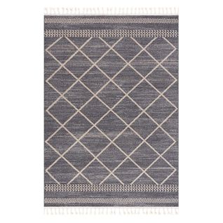 Flät - Tapis Géométrique à Franges Tressées Gris Et Crème 200x290cm