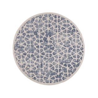 Flät - Tapis Rond Scandinave Tressées Bleu Et Crème 160x160cm