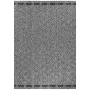 Tapis Effet Jute Naturel à Relief Stries Gris 200 X 290 Cm