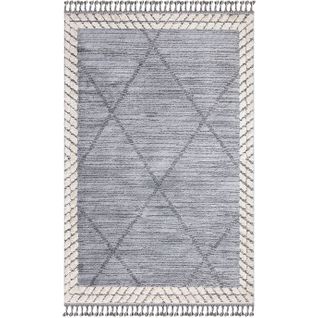 Tapis Boho Chic à Franges Tressées Grisbleu 120x170cm