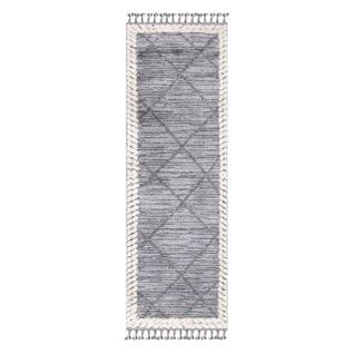 Tapis Boho Chic à Franges Tressées Grisbleu 80x300cm