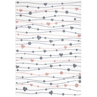 Tapis Pour Chambre D'enfant Blanc Guirlandes Rose Et Gris 120x160cm