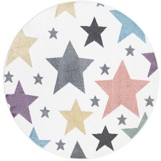 Tapis Rond Pour Chambre D'enfant Blanc Etoiles Multicolores 160x160cm