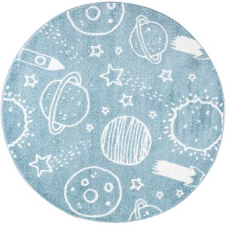 Tapis Rond Pour Chambre D'enfant Astronaute Bleu Et Blanc 120x120cm