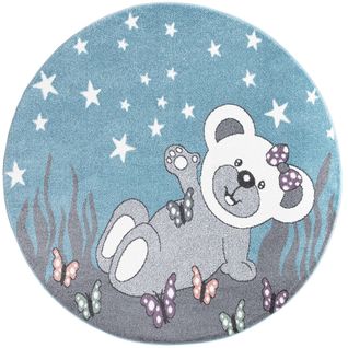 Tapis Rond Pour Chambre D'enfant Ourson Bleu Et Blanc 160x160cm