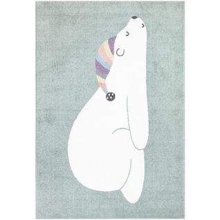 Tapis Pour Chambre D'enfant Vert Motif Ours Blanc 140x200cm