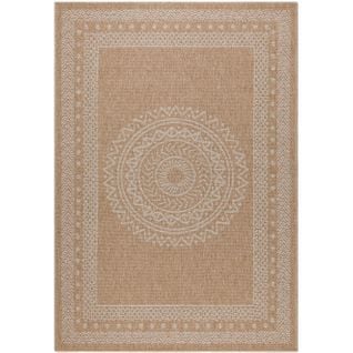 Tapis De Salon Naturel Aspect Jute Motifs Géométrique Beige Et Crème 280x370cm