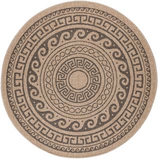 Tapis Rond Naturel Aspect Jute Motif Beige Gris 120x120cm