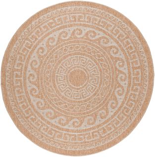 Tapis Rond Naturel Aspect Jute Motif Beige Crème 200x200cm