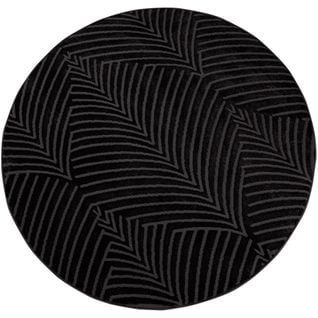Tara - Tapis Rond À Relief Palmier Couleur Uni Noir 200x200cm