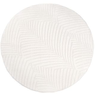 Tara - Tapis Rond à Relief Palmier Couleur Uni Blanc 200x200cm