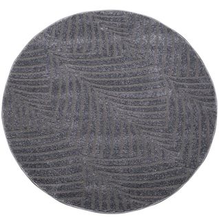 Tara - Tapis Rond à Relief Palmier Couleur Uni Gris 120x120cm