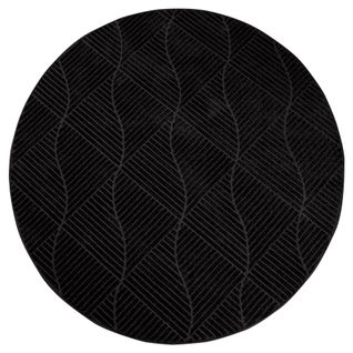 Tara - Tapis Rond à Relief Géométrique Couleur Uni Noir 120x120cm