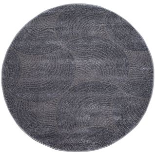 Tara - Tapis Rond à Relief Arc Couleur Uni Gris 120x120cm