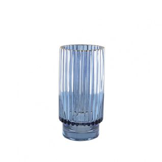 Vase Bleu Fonce Bord Dore H.20cm