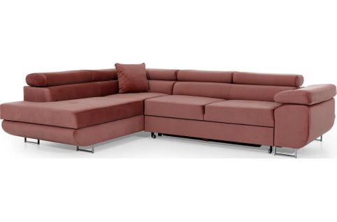 Canapé D'angle Convertible Velours Luxe 5 Places Annecy, Coffre, Rose Pale, Angle Gauche