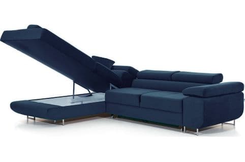 Canapé D'angle Convertible En Tissu Luxe Annecy Krono, 5 Places, Coffre, Bleu Foncé, Angle Gauche