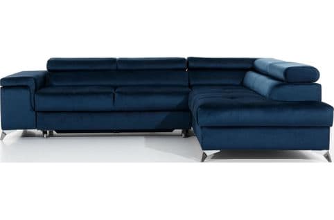 Canapé D'angle Convertible Erwan, velours Luxe 5 Places, Bleu Foncé, Angle Droit (vu De Face