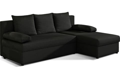 Canapé D'angle Convertible - Gilo - En Tissu De Qualité, 3/4 Places - Noir, Angle Droit