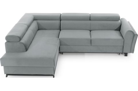 Canapé D'angle Convertible Karl Velours Velours Luxe 5 Places Gris Clair, Angle Gauche Vu De Face