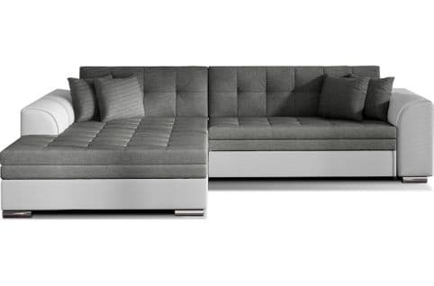 Canapé D'angle Convertible Soho En Tissu Gris Foncé Et Simili Blanc, 5 Places, Angle Gauche