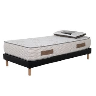 Ensemble Matelas Mousse Cosmos White Accueil Mémoire - 90x190cm - 1 Oreiller 70x40 - Sommier Noir