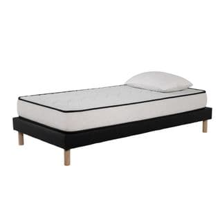 Ensemble Matelas Mousse Confort 90x190cm 1 Oreiller  Flocons Mémoire 50x70 - Sommier Tapissier Noir