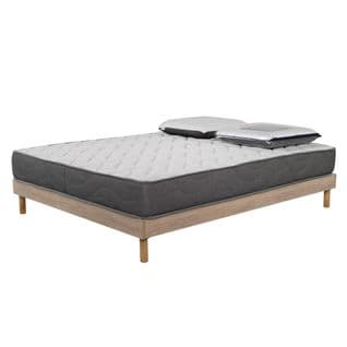 Ensemble Matelas Luxe Mousse - 160x200cm Avec 2 Oreiller Visco 60x60 Et Sommier Kit Couleur Chêne