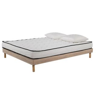 Ensemble Matelas Mousse Confort 160x200 - 2 Oreillers Mémoire 60x60 - Sommier Kit Couleur Chêne