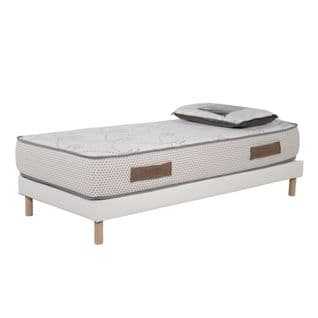 Ensemble Matelas Mousse Cosmos White Accueil Mémoire - 90x190cm - 1 Oreiller 70x40 - Sommier Blanc