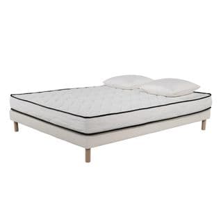 Ensemble Matelas Mousse Confort 140x190- 2 Oreillers Mémoire 60x60 - Sommier Tapissier Blanc